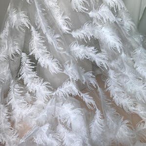 Fairy Embroidery Feather Lace Fabric in Off White for Prom Dress, Girl Dress, Bridal Gown, Party Dress, Curtain, By 1 Yard