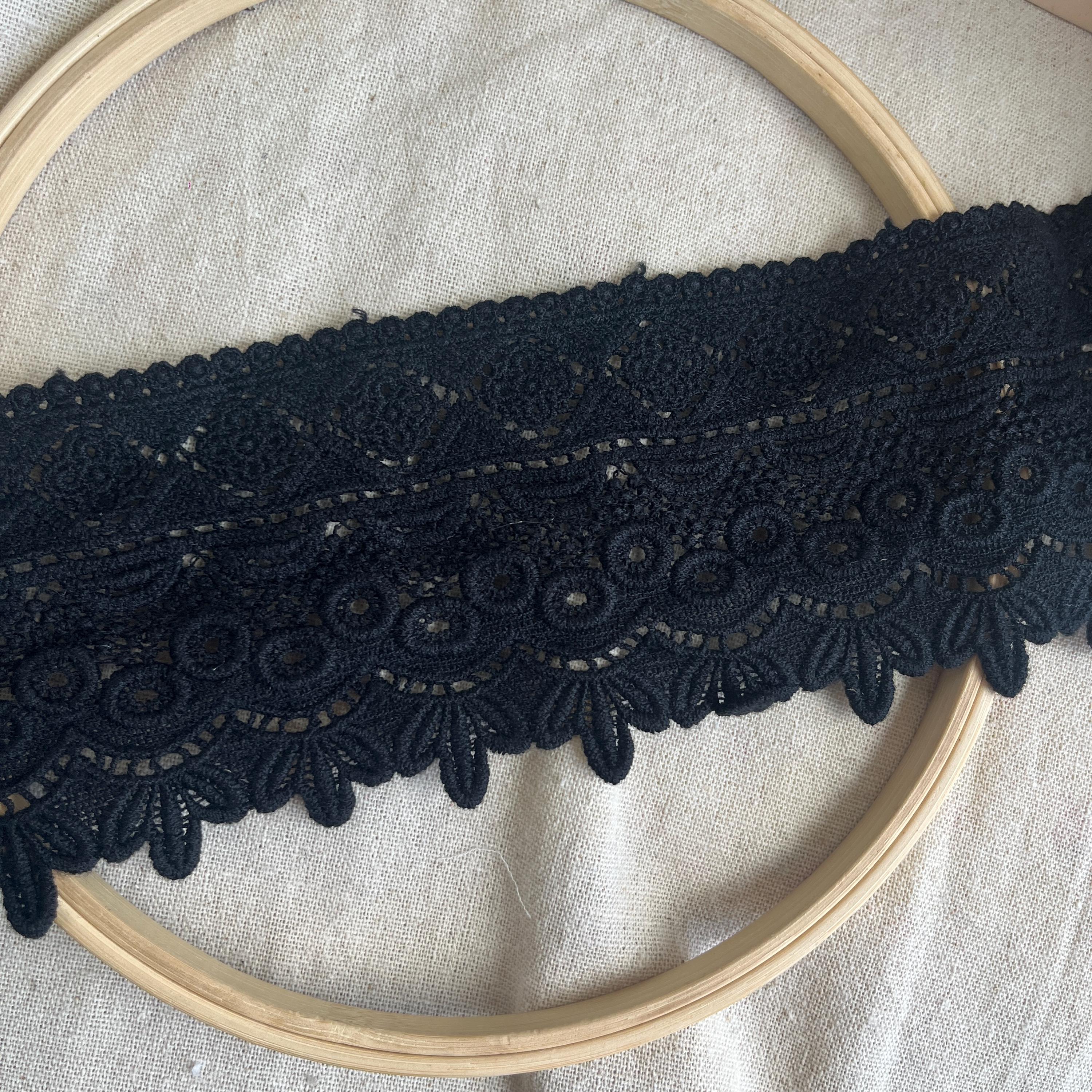 Black Lace Trim, Cotton Lace, Black Cotton Scalloped Trim