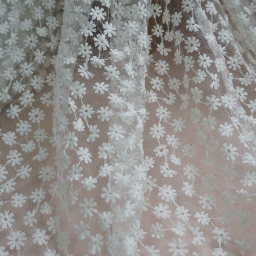 1 Yard Daisy Embroidered Lace Fabric Light Blue Daisy Flower Etsy