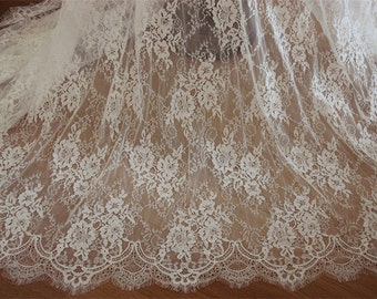 French Chantilly Fabric in Off White for Wedding Gown Bridal Dress Veil Costume Boleros Bodices, by 1 yard