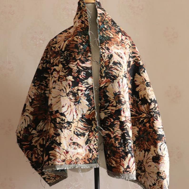 Vintage Floral Jacquard Fabric, Oil Painting Style Flower Venice Fabric, For Boho Dress, Cottagecore Clothing, Coat, Rug, DIY Bag Material image 17