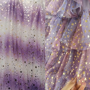 Galaxy Ombre Print Glitter Mesh lace Fabric, Gradient Stars Moons Tulle Fabric For Maxi Dress, Evening Dress, Tutu, Party Dress