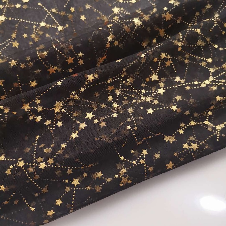 Print Gold Stars Tulle lace fabric, Soft Mesh Constellation Lace Fabric For Party Dress, Birthday Dress, Evening Dress, Ball Gown 