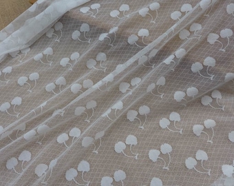 1 Meter transparenter Stretch Stoff in weiss mit Kirschen Design für Dessous, Brautmode, Kleider oder Tanks