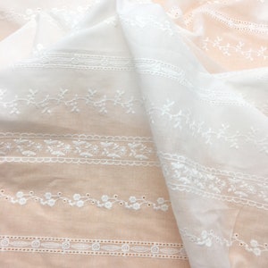 Cotton lace Fabric, Embroidery Flower Fabric, Stripe lace fabric for Boho Dress, Lace Top, Bridal Dress, Summer Dress, Curtains