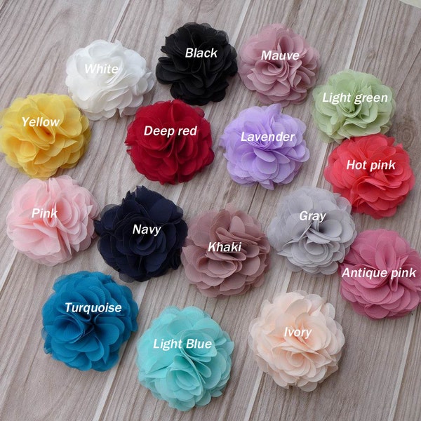 16 Farben - Weiche Chiffon Blume, Hochzeits-Spitzenblumenapplikation, Blumenbesatz, Stirnbandblumen, Großverkauf - Sie wählen Farben, Durch 2 Stck