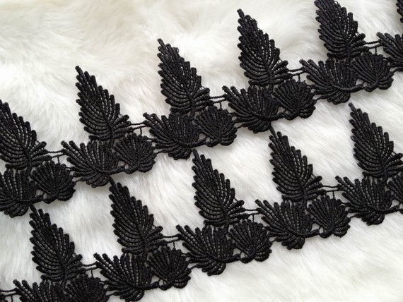 Vintage Venice Black Lace Trim Maple Leaf Lace Applique Supply for Veil Edge Applique Purses Curtains DIY Sewing by 1 yard