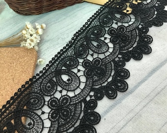 Venice Lace Crochet Scalloped Trim Lace Trim in Black for Millinery, Collar, Necklace, Sashes