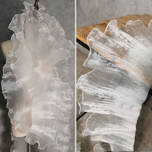 Gleam Ruffled Organza Lace Trim, Single Layer Pleated lace Trim For Costume Apparel Design, Millinery, Sleeve, Fashion show, Houte Couture