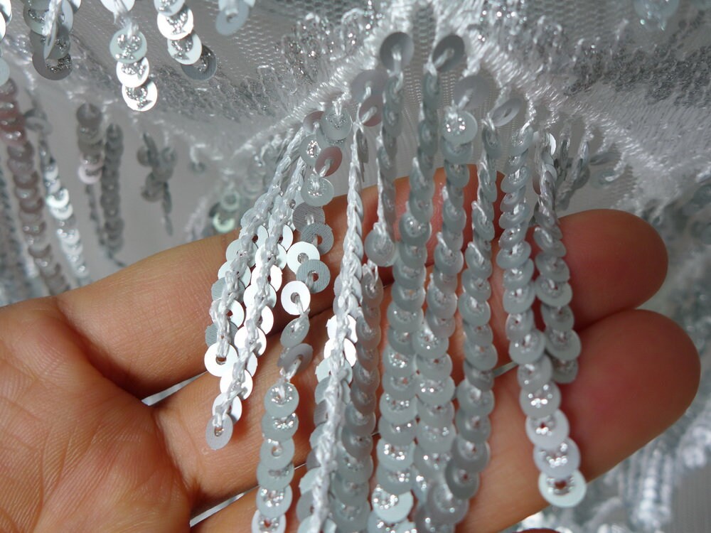 Frangia Con Paillettes Argento - 10 Metri Di Nastro Con Nappe Per Cucito, Larghezza 17 Cm, Perfetta Per Costumi Da Ballo E Abiti Fai Da Te - 5