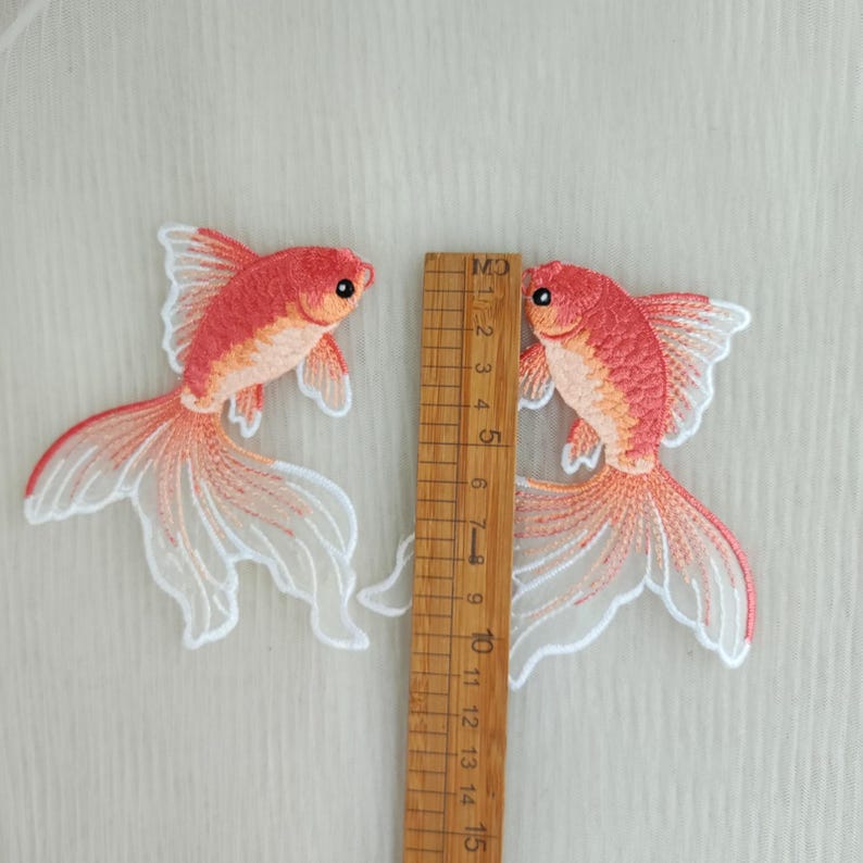 Vivid Goldfish Embroidered Mesh Patch, Cute Fish Iron-On Patch, Dance Dress Costume, Shoes, Millinery, Kid's Clothing Patch image 9