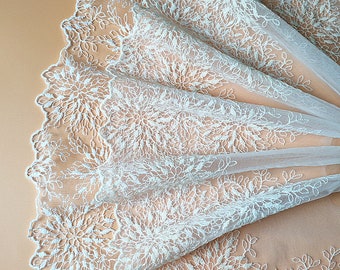 Blooming Floral Embroidery Flowers Tulle Lace Trim, Wide mesh lace trim for Sewing, Dress, Apparel Supplies, BY 1 yard