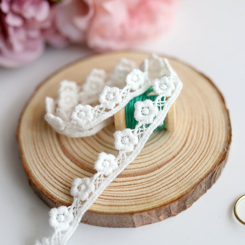 Off White Cotton Lace Trim Lovely Daisy Flower Trim For Scrapbooking, Home Decor, Appliques, Millinery, By 2 yards 画像 9