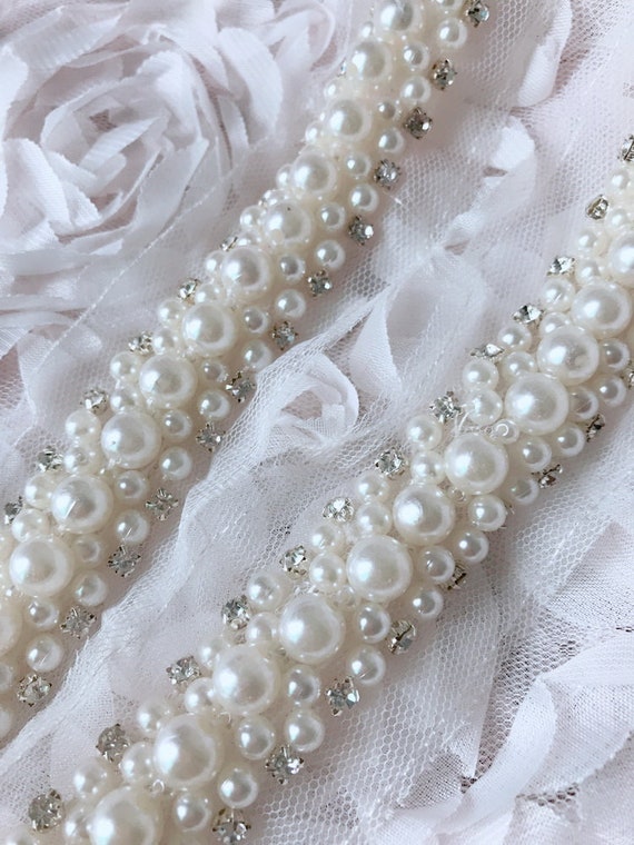 Ivory Pearls Beaded Trim With Rhinestones for Wedding Belt - Etsy