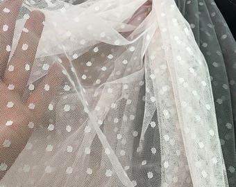 SOFT Polka dotted tulle lace fabric for wedding gowns, tutu dress, flowers, curtains, bridal accessories, sell by 1 Yard