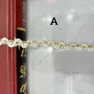 Delicate Acrylic Beads + Faux Pearls trim, Gold thread Bridal Trim, Pearl Beading Trim, 9 mm width, By 1 yard A
