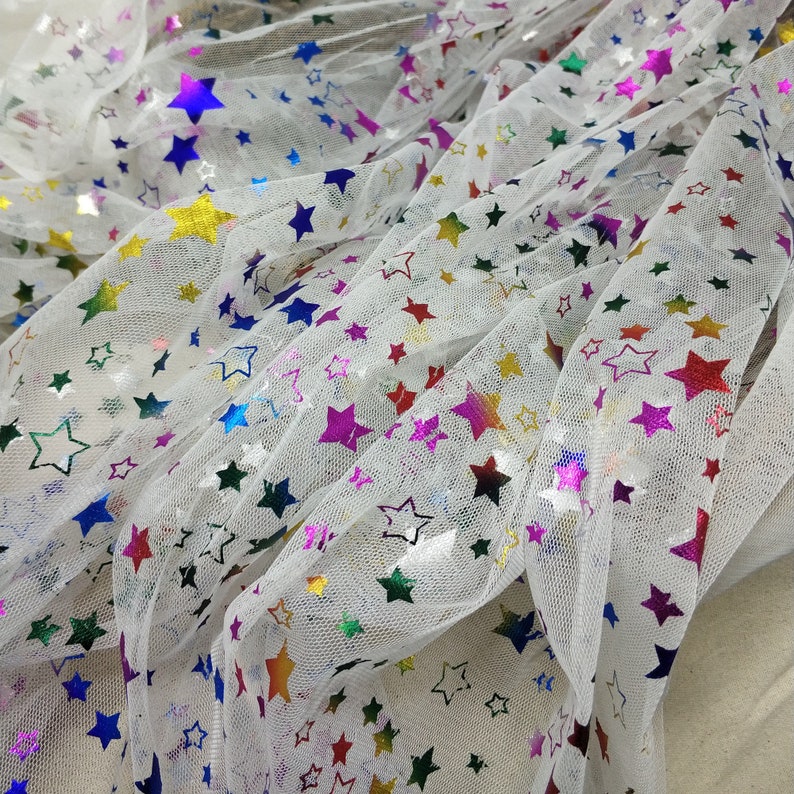 1 Yard Fluffy Colorful Tutu Dress Gradient Fabric For Party Dress Soft Ombre Cosmos Mesh Rainbow Stars Tulle lace fabric Birthday Dress