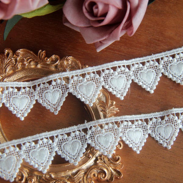 Hearts Venice Lace Trim, Dots Love Heart lace trim, Sew on trim for DIY Crafts, Bridal Dress, Wedding basket design, Cuff, Doll, 2 yards