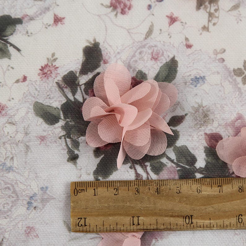 Dusty Pink Chiffon fabric with 3D pink Rosette Airy Colorful Etsy
