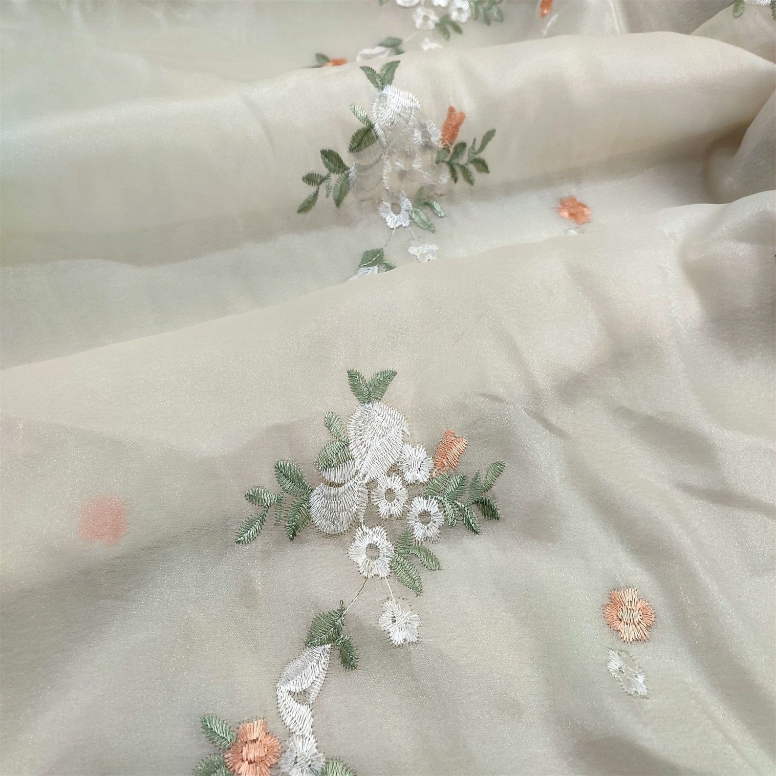 Chiffon Pattern Chiffon Embroidery Flower Applique Fabric in Light Apricot for Blouse ...