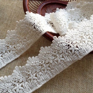 Off White Embroidery Lace, Cotton Lace Trim, Retro Lace Trim, 1.77 inches wide, By 2 yards