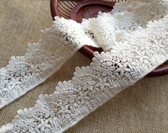 Off White Embroidery Lace, Cotton Lace Trim, Retro Lace Trim, 1.77 inches wide, By 2 yards