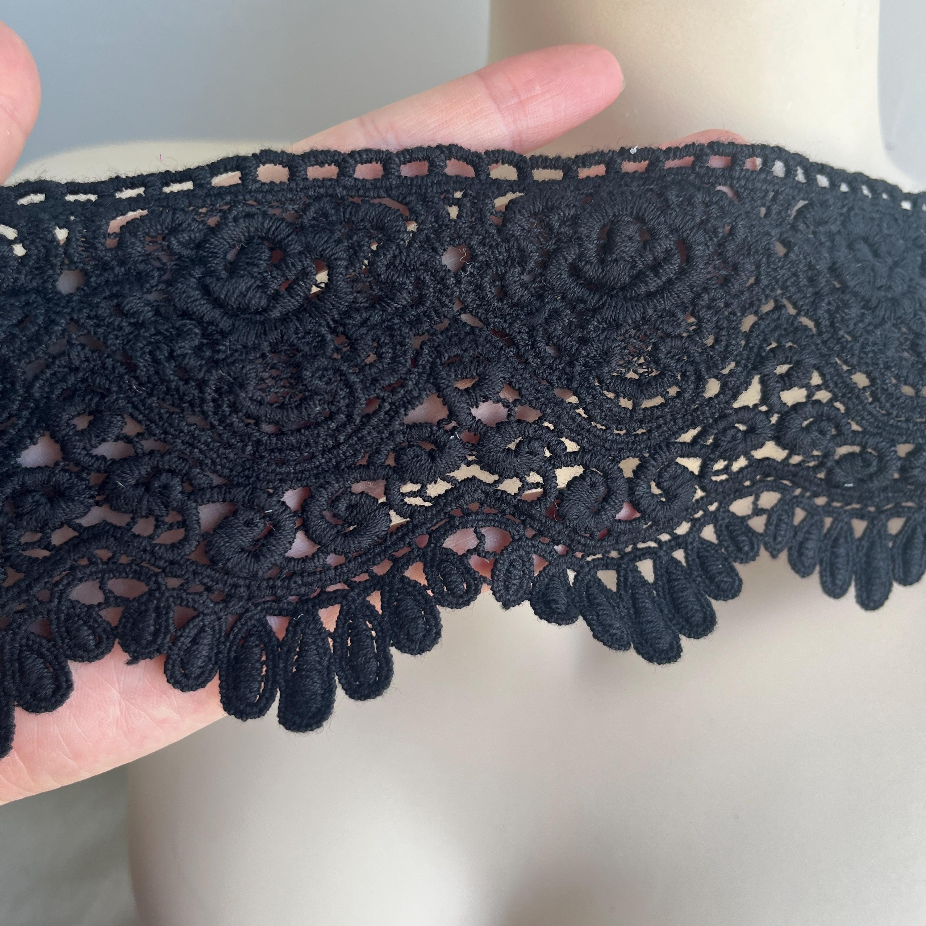 Black Lace Trim, Cotton Lace, Black Cotton Scalloped Trim