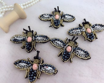 Beaded Bee Patches, Crystal Embroidered Patches, Beaded Jewelry For Shoes, Hats Decoration, Backpack Accessories