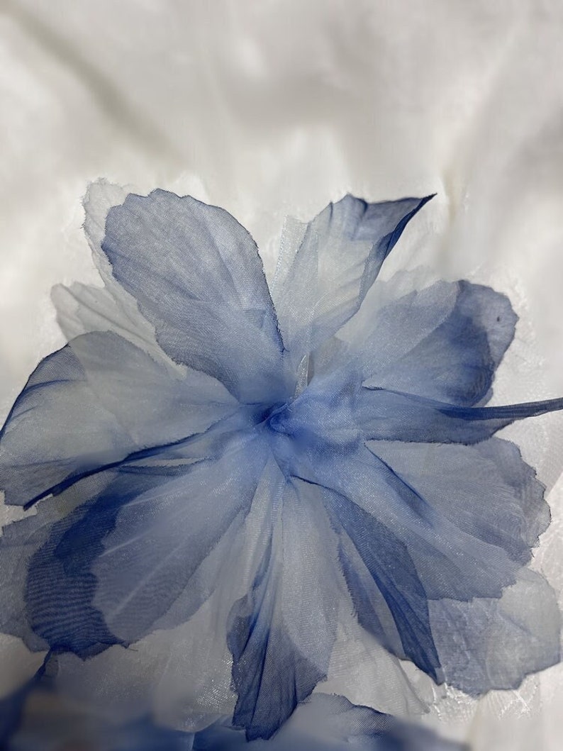 3D Organza lace Flower patch, Blue Ombre Bridal Flowers Applique For Millinery, DIY Craft, Brooch Design, Garter, Sash Belt image 1