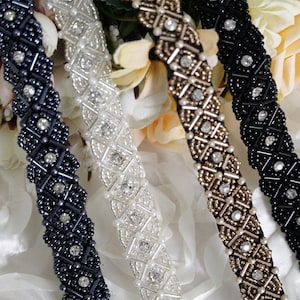 Strass Perlen Band Zierleiste, Perlen Braut Schärpen, Hochzeit Gürtel Versorgung, Navy Schmuck trimmen, Nähprojekte trimmen, 1 Meter