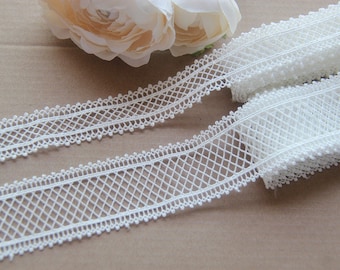 2 Yards Venice Lace Trim in Off White, Crochet Grid lace trim, Hollow lace trim For Bridal, Wedding Dress, Sashes, Altered Couture, Crafts