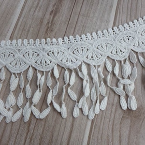 Cotton lace trim in off white, teardrop fringe lace, cotton scarf lace, dress sleeve lace, By 1 Yard