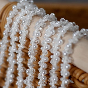 Tiny Beaded Trim, Little Acrylic Beads lace trim, Bridal Trim, BJD Doll Veil Accessories Beading Trim, 0.2" ( 0.5 cm) width, By 2 yards