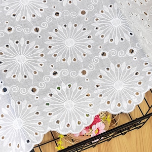 Flowers Cotton Lace Fabric in Off white, embroidery Eyelet cotton Fabric For Boho Beach Dress, Summer Dress, Curtain, by 1 yard