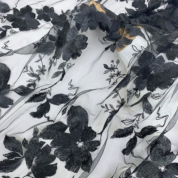 Tissu à Broder Dentelle Maille Floral - Polyester - Pour Robe, Rideau, Voile, Tulle - Vente Au Mètre - DIY Couture