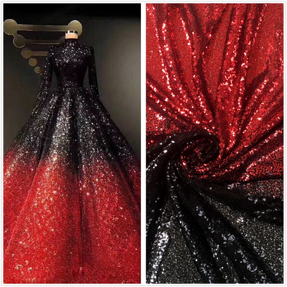 Red and Black Sequins Ombre Lace Fabric Paillette Sequin Fabric