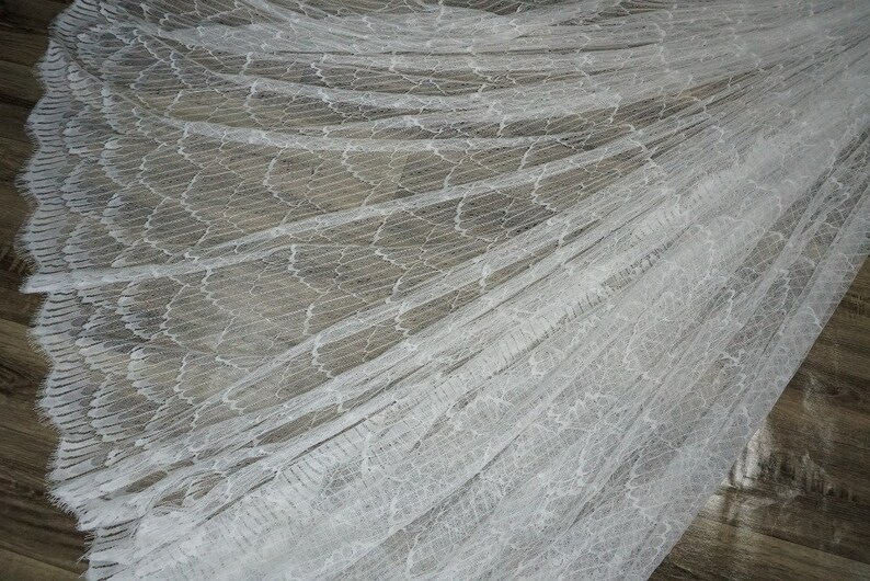 Soft Chantilly lace Fabric in Off White, Wave Pattern, Scallop border for wedding gown, Boho dress, Prom dress, Bridal Robe image 4