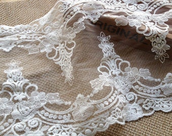 Vintage Lace Trim  in Off White Embroidered Mesh Lace Trim for Wedding dress, Costume, Altered art, by 1 yard