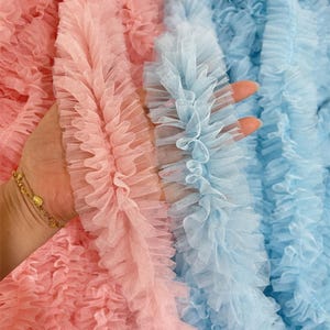 Double Layers Pleated Lace Trim, Dense Ruffled Tulle mesh Trim For Doll Dress, tutu, Dance  Costume Design, Cuff,  By 2 yards