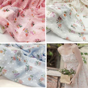 Printing Small Floral Fabric, Lace Chiffon Fabric, Unique Dots Fabric, Suspender Dress Fabric, Summer Dress, Fabricbackdrop decor, 3 Colors