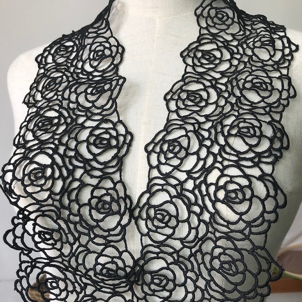 Vintage rose lace black crochet lace trim for Lace choker, lace sash belt, lace collar, bohemian necklace, by 2 yards