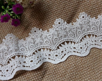 Cotton Floral Lace in Off White, compound Cotton Lace Trim for Bridal, Cuffs, Retro Wedding Dress, By 1 Yard