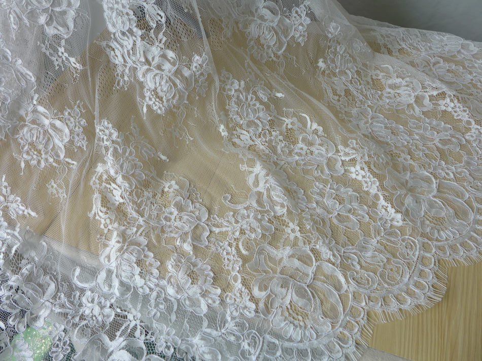 Corded Chantilly Lace with Finished Edges - Ivory Tropical Leaves and Flowers main image 1