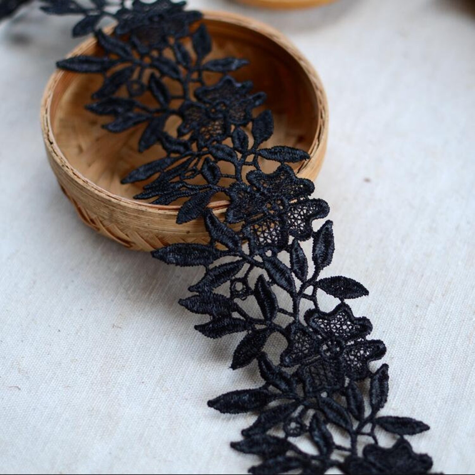 Black Lace Trim Leaf and Flowers Lace Applique Bridesmaid Etsy