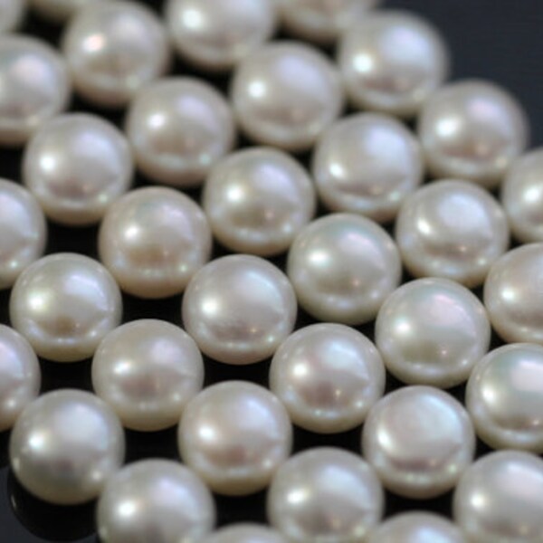 AAA White Button Side-drilled Freshwater Pearls, 9.5 mm, 16 inches, 42 beads (FP0102BT)