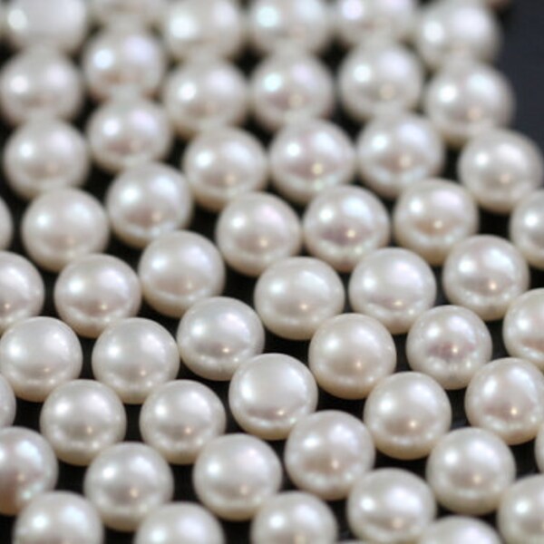 AAA White Button Side-drilled Freshwater Pearls, 8 - 8.5 mm, 16 inches, 52 beads (FP0102BT)