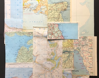 Blue vintage map and atlas ephemera pack