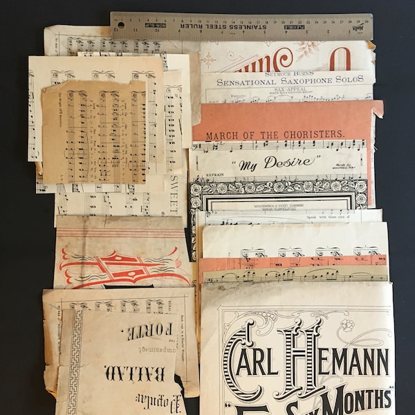 Antique sheet music sections (20)