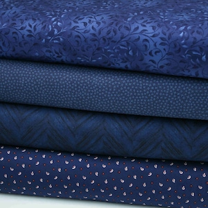 Tessuto per quilting artigianale in 100% cotone, colore blu navy, di Wilmington Prints, SPEDIZIONE GRATUITA
