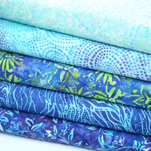 Bali Batiks Premium Cotton Fabric Craft Blue colour 5 FQ Bundle FREE SHIPPING Batiks 7